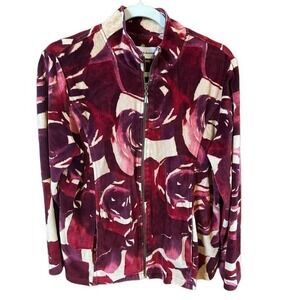 Alfred Dunner Ladies Abstract Pink Rose Floral Soft Zip Up Jacket 12 Casualwear